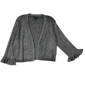 NWOT NINA LEONARD Cardigan XL Silver Black Sparkle Open Flared-Long-Sleeve